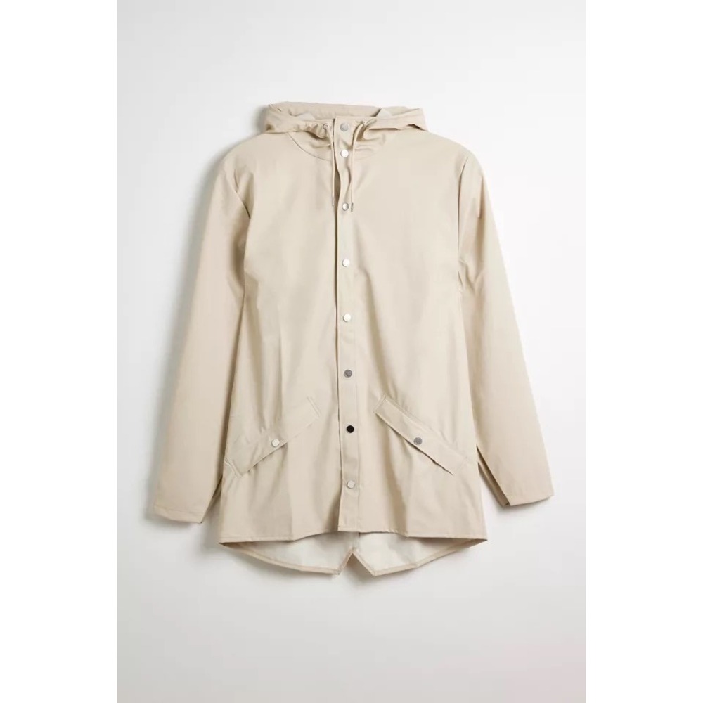 Rains NEW Jacket‎ W3 Dune Beige Waterproof Hooded Snap Button 12010 Size XL